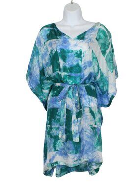 Osei Duro blue silk kaftan dress flowy watercolor beach resort wear mini